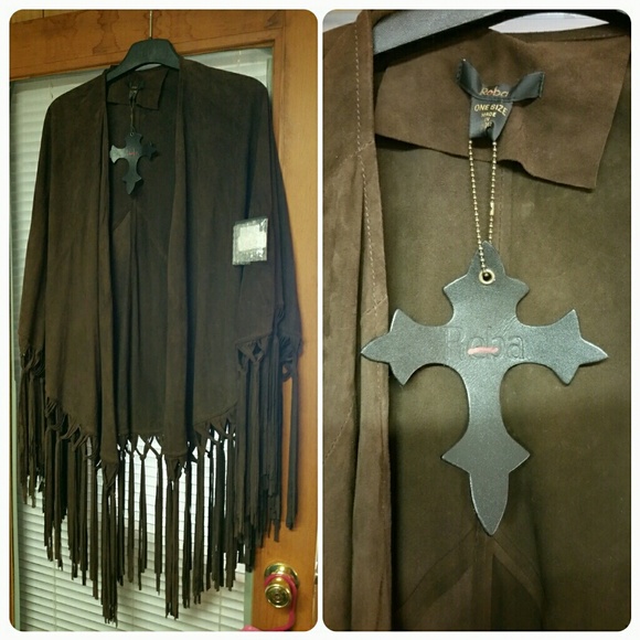 Western Suede Cape REBA Fringe Leather Cowgirl - Picture 2 of 3